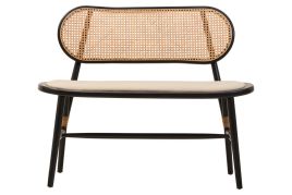 MORWYNNE Fabric with Wooden Base Rattan Armless Garden Bench - Black