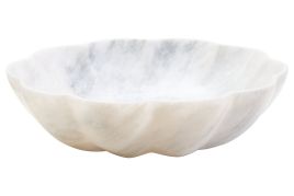 HAVERLYN Large Marble Scalloped Decorative Bowl - White