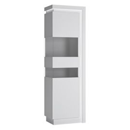 Newry High Gloss Left Hand Tall Narrow Display Cabinet With LED Lights - White