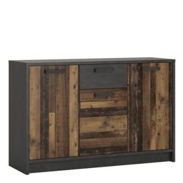 Romania Display Cabinet with 3 Doors and 1 Drawer - Walnut and Dark Matera Grey