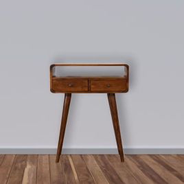 Nordic Style Legs 2 Drawers Curved Console Table - Chestnut