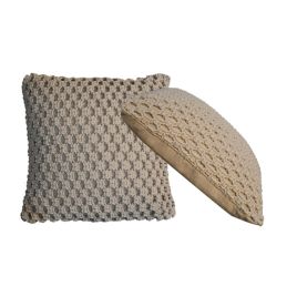 2Pc Jute Woven Design Cushion - Natural White