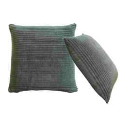 2 Pcs Ribbed Style Cotton Velvet Cushion - Green