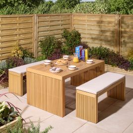 CLOVETT Garden 4 Seater Table and Bench Set - Oak Finish
