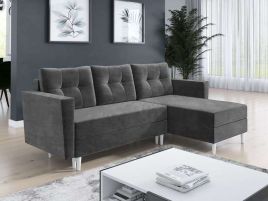 JUNMERE Fabric 3 Seater L Shaped Corner Sofa Bed - Dark Grey, Reversible Facing