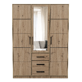 AVERTON 3 Door Mirrored Wardrobe with 3 Drawers Medium Oak - 149cm