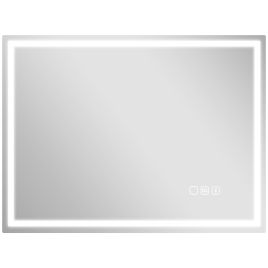 HERON 60x80cm Anti Fog LED Bathroom Mirror Bluetooth Clock Silver