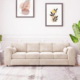 DELANO Plush Velvet 4 Seater Fullback Sofa - Cream