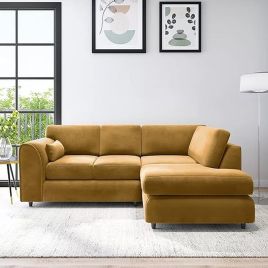 DELANO Plush Velvet 4 Seater L Shaped Fullback Corner Sofa - Mustard