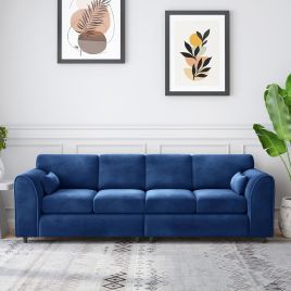 DELANO Plush Velvet 4 Seater Fullback Sofa - Midnight Blue
