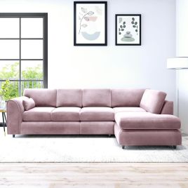 DELANO Plush Velvet Large 5 Seater L Shaped Fullback Corner Sofa - Pink