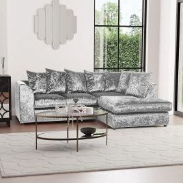 BLAKE Crushed Velvet 4 Seater L Shaped Scatterback Corner Sofa - Silver, Right Hand Facing