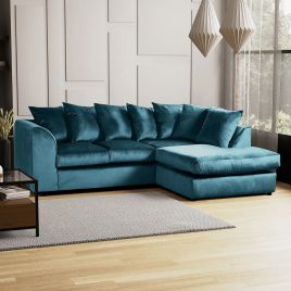 BLAKE Plush Velvet 4 Seater L Shaped Scatterback Corner Sofa - Teal, Right Hand Facing