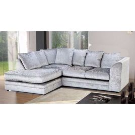 MOUNI Crushed Velvet 4 Seater L Shaped - Left Hand Facing Corner Sofa - Silver
