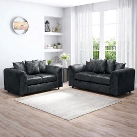 VELOURA Crush Velvet  3 and 2 Seater Scatterback Sofa Set - Black