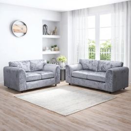 VELOURA Crush Velvet  3 and 2 Seater Fullback Sofa Set - Silver