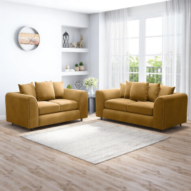 DELANO Plush Velvet 3 and 2 Seater Scatterback Sofa Set - Mustard