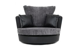 DYLAN Faux Leather and Chenille Fabric Swivel Chair - Black and Grey