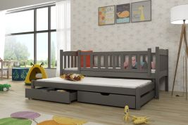 MALAIKA 2 Drawers Storage Wooden Double Bed with Trundle and Foam Mattress - Graphite