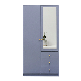 ELVIRO 2 Door Mirrored Wardrobe with 3 Drawers Light Blue - 100cm
