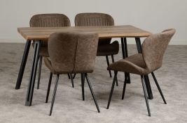 Quebec Wave Edge Dining Set - Oak Effect Black Brown Faux Leather