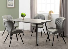 Quebec Wave Edge Dining Set - Concrete Effect Black Grey Faux Leather