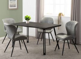 Quebec Wave Edge Dining Set - Black Wood Grain Black Grey Faux Leather