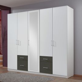 Fresco 5 Door 4 Drawer Mirrored Wardrobe - White and Graphite