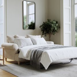 2 Seater Sofa Bed - LUXE Fabric - Light Beige