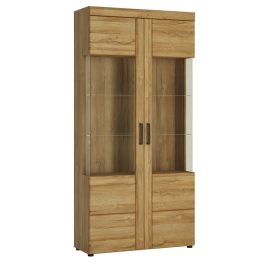 Cortina Tall wide 2 door glazed display cabinet - Grandson Oak