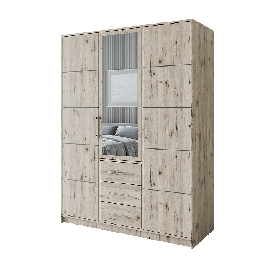 BARNSLEY 3 Door Mirrored Wardrobe with 3 Drawers Oak Wellington - 147cm