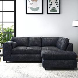 LORVANI Fabric 4 Seater L Shaped Fullback Corner Sofa - Dark Grey, Right Hand Facing