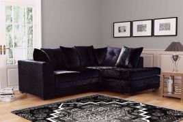 MOUNI Crushed Velvet 4 Seater L Shaped - Right Hand Facing Corner Sofa - Black