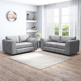 LORVANI Fabric 3 and 2 Seater Fullback Sofa Set - Light Grey