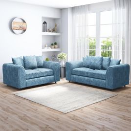 LORVANI Fabric 3 and 2 Seater Scatterback Sofa Set - Sky Blue