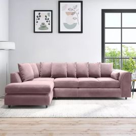 DELANO Plush Velvet Large 5 Seater L Shaped Scatterback Corner Sofa - Pink