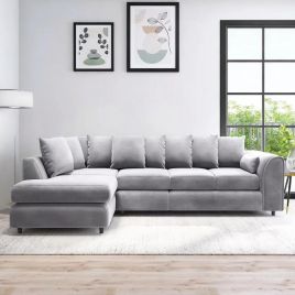 DELANO Plush Velvet Large 5 Seater L Shaped Scatterback Corner Sofa - Light Grey