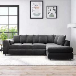 DELANO Plush Velvet Large 5 Seater L Shaped Scatterback Corner Sofa - Black, Right Hand Facing