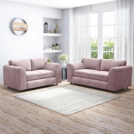 DELANO Plush Velvet 3 and 2 Seater Fullback Sofa Set - Pink