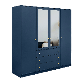 ELVIRO 4 Door Mirrored Wardrobe with 3 Drawers Dark Blue - 196cm