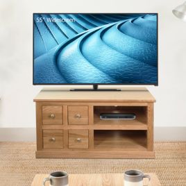 Harriet Contemporary Solid Oak TV Stand with Drawer and Open Shelf
