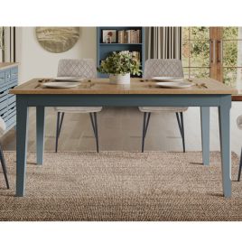 Ransley Oak Parquet Top Solid Wooden Extending Dining Table - Blue