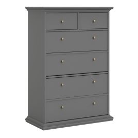 Grey Chest of Drawers - PORTHOPE Large Chest 6 Drawers
