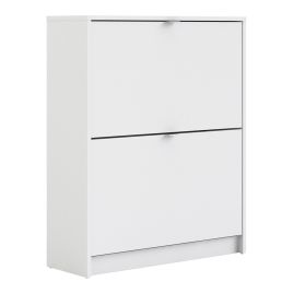 Shoe cabinet  w. 2 tilting doors and 2 layers - White