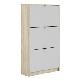 Shoe cabinet  w. 3 tilting doors and 2 layers - Oak structure White