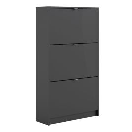 Shoe cabinet  w. 3 tilting doors and 2 layers - Matt Black