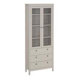 MEMPHIS China Cabinet 2 Glass Doors with 3 Drawers in Beige