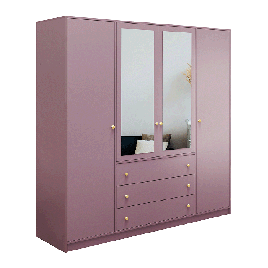 ELVIRO 4 Door Mirrored Wardrobe with 3 Drawers Purple - 196cm