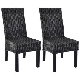 PETBRO Dining Chairs 2 pcs Black Kubu and Wood Rattan - Mahogany