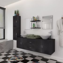 Nine Piece Bathroom Furniture and Basin Set Black